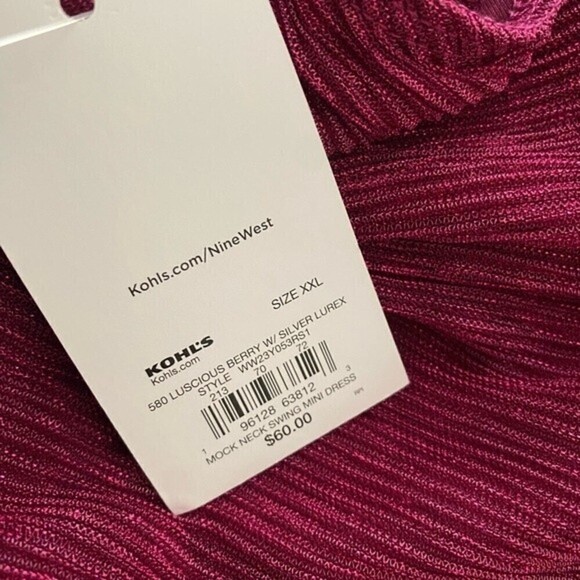 Nine West Dresses Nine West Mockneck SleevelesSwing Mini Dress Metallic Burgundy - Picture 15 of 15